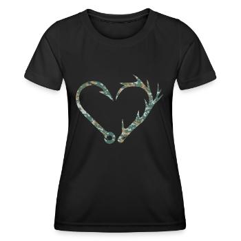 Angler Jäger Herz Angelhaken Geweih Angeln Jagd - Frauen Funktions-T-Shirt - Schwarz - Vorne - AI Model Female 172 light (172cm)