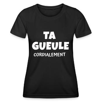 ta gueule / Phrases Drôles - T-shirt sport Femme - noir - Devant - AI Model Female 172 light (172cm)