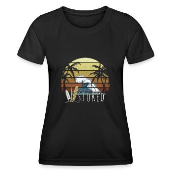Content. Big Wave, planches de surf et Retro Sunset Surf - T-shirt sport Femme - noir - Devant - AI Model Female 172 light (172cm)