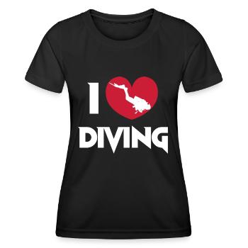 I Love Diving Scuba Diver Heart Deep Sea Explorer - Frauen Funktions-T-Shirt - Schwarz - Vorne - AI Model Female 172 light (172cm)