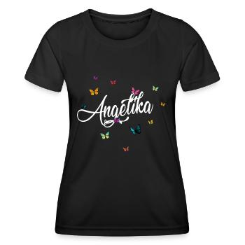ANGELIKA - Girl's name with colorful butterflies - Women's Functional T-Shirt - black - Front - AI Model Female 172 light (172cm)