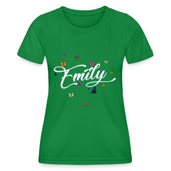 EMILY - Girl Name with Colorful Butterflies - Women's Functional T-Shirt - kelly green - Front - AI Model Female 172 dark (172cm)