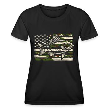 Amerikanische Flagge Fischfischen USA Patriot Fischer A - Frauen Funktions-T-Shirt - Schwarz - Vorne - AI Model Female 172 light (172cm)