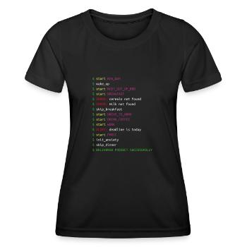 Journée dans la vie d'un programmeur | Coding Geek Gift - T-shirt sport Femme - noir - Devant - AI Model Female 172 light (172cm)