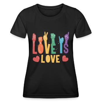 Love Is Love Hands Peace T-Shirt - Frauen Funktions-T-Shirt - Schwarz - Vorne - AI Model Female 172 light (172cm)