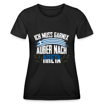 Ich muss garnix Kreta Griechenland - Frauen Funktions-T-Shirt - Schwarz - Vorne - AI Model Female 172 light (172cm)
