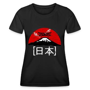 Japan Sonne Schriftzug Nihon Torii - 日本 - Frauen Funktions-T-Shirt - Schwarz - Vorne - AI Model Female 172 light (172cm)
