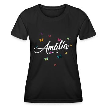 AMALIA - Girl Name with Colorful Butterflies - Women's Functional T-Shirt - black - Front - AI Model Female 172 light (172cm)