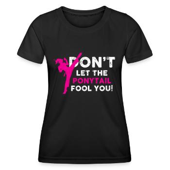 ne vous laissez pas tromper par la queue de cheval Concevez pour un kung - T-shirt sport Femme - noir - Devant - AI Model Female 172 light (172cm)