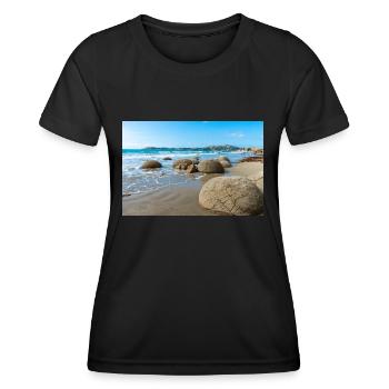 spherical Rocks Moeraki Boulders New Zealand Otago - Frauen Funktions-T-Shirt - Schwarz - Vorne - AI Model Female 172 light (172cm)