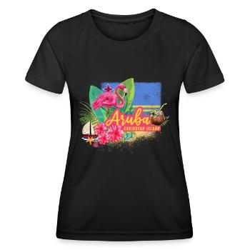 Aruba Retro Karibik Insel mit Flamingo Vintage - Frauen Funktions-T-Shirt - Schwarz - Vorne - AI Model Female 172 light (172cm)