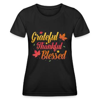 Grateful Thankful Turkey Day Family Thanksgiving - Frauen Funktions-T-Shirt - Schwarz - Vorne - AI Model Female 172 light (172cm)