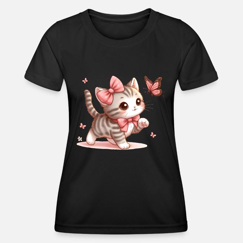 Cat with butterfly - Women's Functional T-Shirt - black