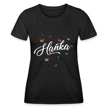 HANKA - Girl Name with Colorful Butterflies - Women's Functional T-Shirt - black - Front - AI Model Female 172 light (172cm)