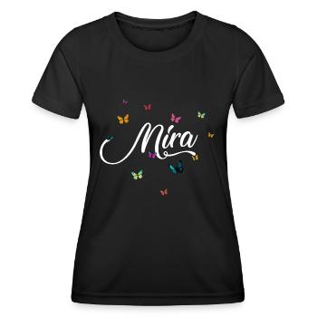 MIRA - Mädchen Name mit bunten Schmetterlingen - Frauen Funktions-T-Shirt - Schwarz - Vorne - AI Model Female 172 light (172cm)