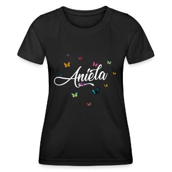 ANIELA - Girl Name with Colorful Butterflies - Women's Functional T-Shirt - black - Front - AI Model Female 172 light (172cm)