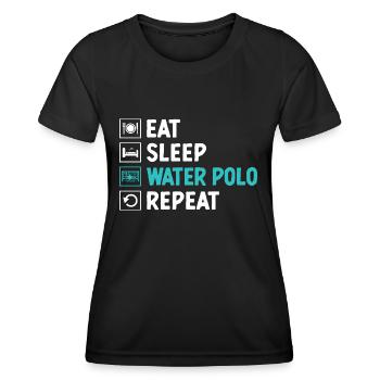 Essen Schlaf Wasserball Wiederholung Aquatic Polo Spieler - Frauen Funktions-T-Shirt - Schwarz - Vorne - AI Model Female 172 light (172cm)