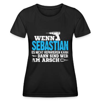 SEBASTIAN - kann es reparieren - Frauen Funktions-T-Shirt - Schwarz - Vorne - AI Model Female 172 light (172cm)