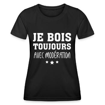Je Bois Toujours Avec Modération - T-shirt sport Femme - noir - Devant - AI Model Female 172 light (172cm)