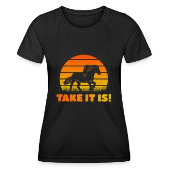Take It Is! Icelandic Horse Motif Sunset - Women's Functional T-Shirt - black - Front - AI Model Female 172 light (172cm)