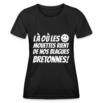blagues bretonnes,cadeaux humoristique,Humour BZH - T-shirt sport Femme - noir - Devant - AI Model Female 172 light (172cm)