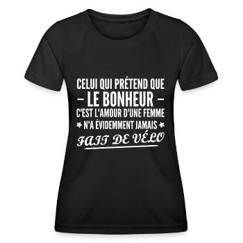 le bonheur c est faire de vélo / humour homme - T-shirt sport Femme - noir - Devant - AI Model Female 172 light (172cm)