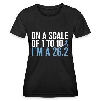 Sur une échelle de 1 à 10, je suis un 26,2 - T-shirt sport Femme - noir - Devant - AI Model Female 172 light (172cm)