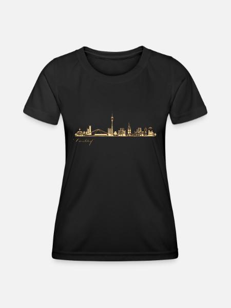 Düsseldorf Deutschland Skyline Stadtpanorama Deutschland - Frauen Funktions-T-Shirt - Schwarz