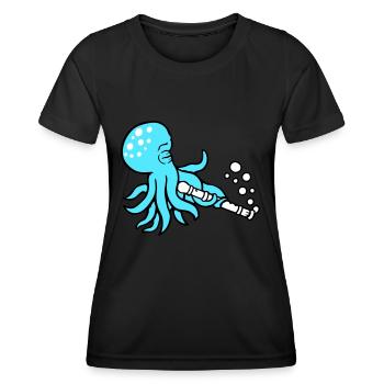 Oktopus Flöte Musik spielen Bläschen unter Wasser - Frauen Funktions-T-Shirt - Schwarz - Vorne - AI Model Female 172 light (172cm)