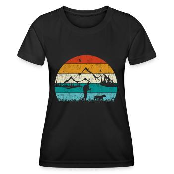 Randonner avec chien Vintage Retro - T-shirt sport Femme - noir - Devant - AI Model Female 172 light (172cm)