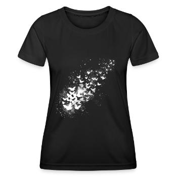 Schmetterlinge,graffiti,weiss, fliegen schwarm, - Frauen Funktions-T-Shirt - Schwarz - Vorne - AI Model Female 172 light (172cm)