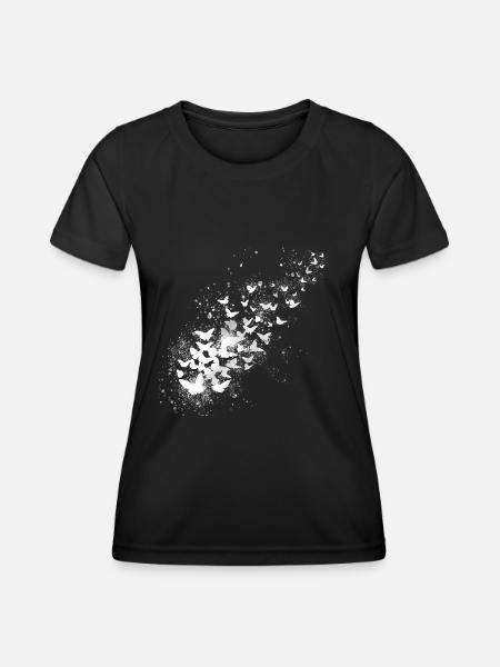 Schmetterlinge,graffiti,weiss, fliegen schwarm, - Frauen Funktions-T-Shirt - Schwarz