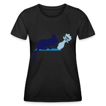 Umstoßen Blumenvase freche Katze - Frauen Funktions-T-Shirt - Schwarz - Vorne - AI Model Female 172 light (172cm)