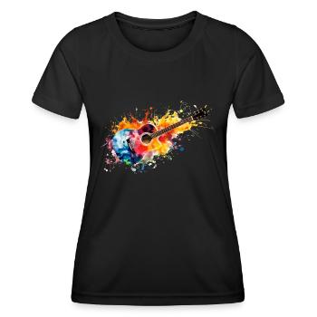Retro Gitarre in bunten Farben Musiker Hippie - Frauen Funktions-T-Shirt - Schwarz - Vorne - AI Model Female 172 light (172cm)