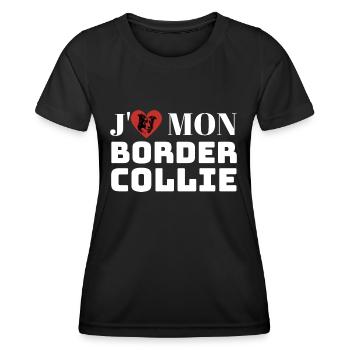 J aime mon border collie chien mignon - T-shirt sport Femme - noir - Devant - AI Model Female 172 light (172cm)