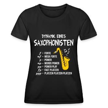 Saxophon Dynamik eines Saxophonisten Blasmusik - Frauen Funktions-T-Shirt - Schwarz - Vorne - AI Model Female 172 light (172cm)