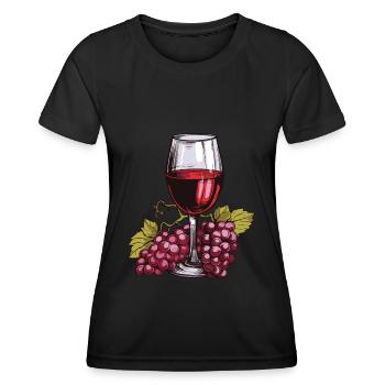 Wine Glass Grapes Wine - Women's Functional T-Shirt - black - Front - AI Model Female 172 light (172cm)