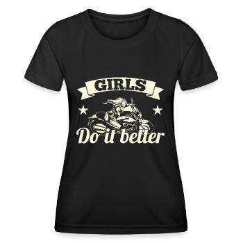 Femmes Moto Motard Fille MotoCycliste - T-shirt sport Femme - noir - Devant - AI Model Female 172 light (172cm)