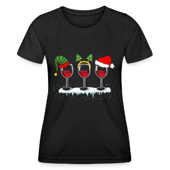 Weinglas Weihnachtsmütze Weintrinker Xmas - Frauen Funktions-T-Shirt - Schwarz - Vorne - AI Model Female 172 light (172cm)