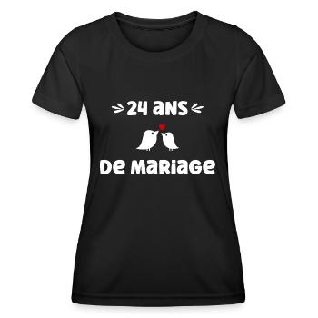 24 ans de mariage - T-shirt sport Femme - noir - Devant - AI Model Female 172 light (172cm)