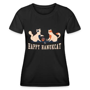 Katzen Jüdisch Weihnachten Jude Glückliche Katze Chanukka - Frauen Funktions-T-Shirt - Schwarz - Vorne - AI Model Female 172 light (172cm)