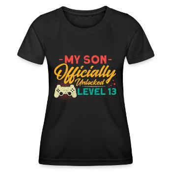Mon fils a déverrouillé la famille LVL - T-shirt sport Femme - noir - Devant - AI Model Female 172 light (172cm)
