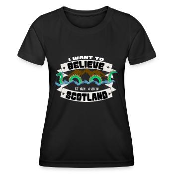 I Wanna Believe, le T-Shirt Nessie Scotland - T-shirt sport Femme - noir - Devant - AI Model Female 172 light (172cm)