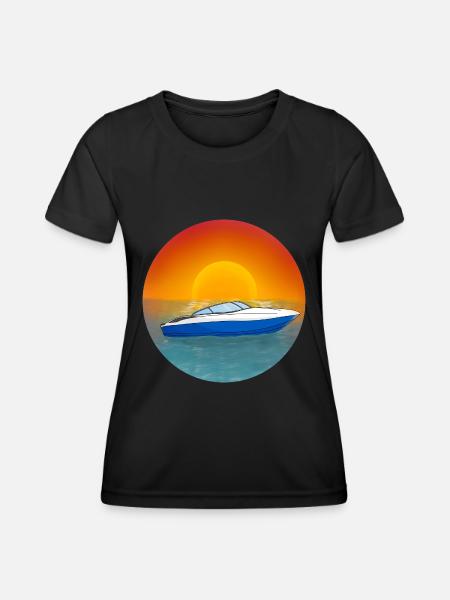 Boot Sonnenuntergang - Frauen Funktions-T-Shirt - Schwarz