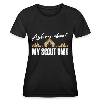 Posez-moi des questions sur mon unité scoute Design - T-shirt sport Femme - noir - Devant - AI Model Female 172 light (172cm)