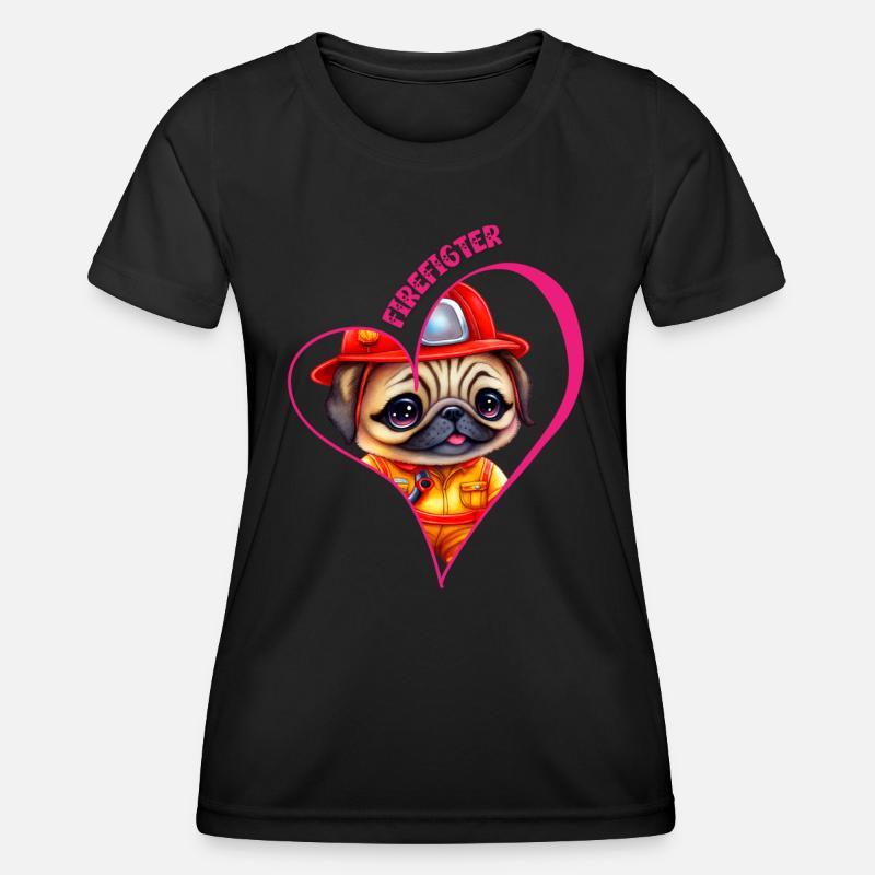 Firefighter, pug love - Women's Functional T-Shirt - black