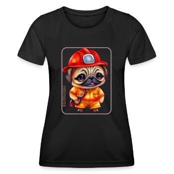 Pompier, amoureux du carlin - T-shirt sport Femme - noir - Devant - AI Model Female 172 light (172cm)