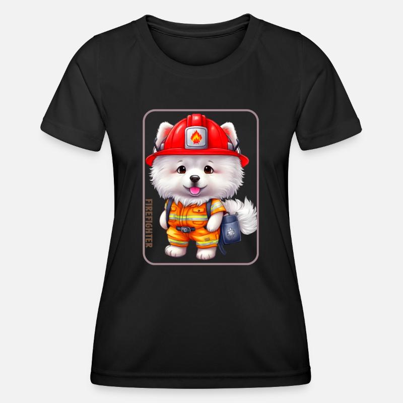 Firefighter, samoyed lover - Women's Functional T-Shirt - black