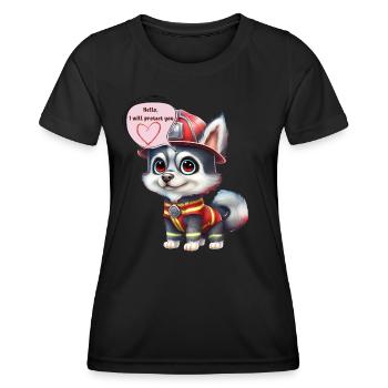 Pompier, je te protègerai, husky - T-shirt sport Femme - noir - Devant - AI Model Female 172 light (172cm)