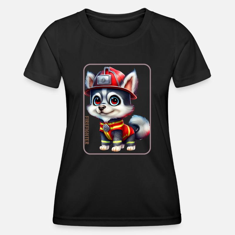 Firefighter, husky lover - Women's Functional T-Shirt - black